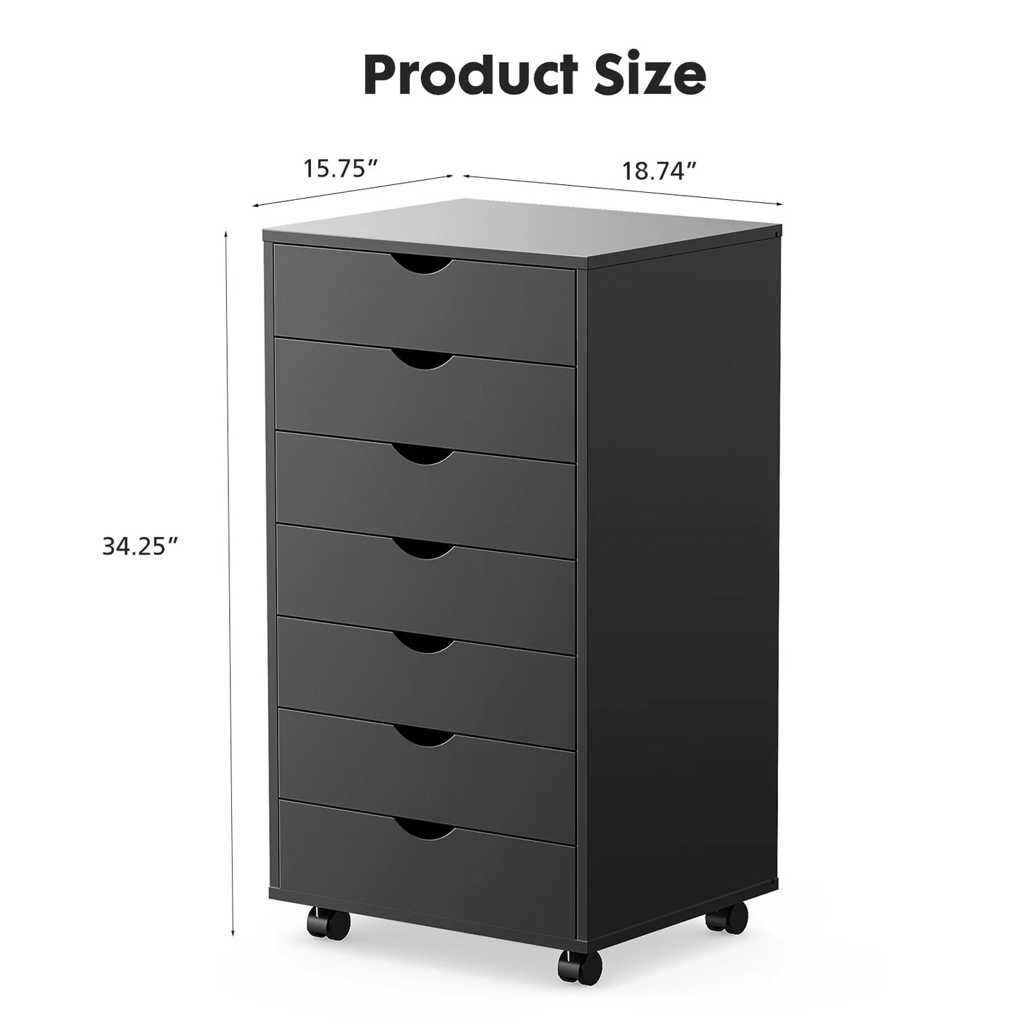 JHK 7-Drawer Chest Nightstand With Rolling Wheels