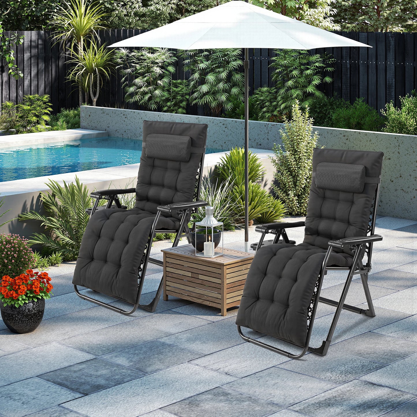 JHK Zero Gravity Recliner Outdoor Lounge Chair With Cup Holders