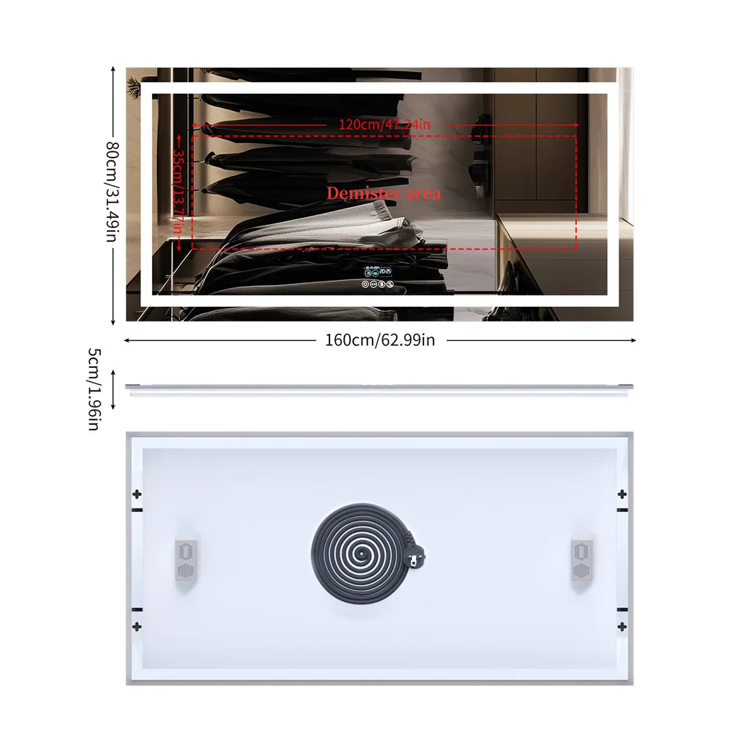 LUVODIC Fogless Illuminated Bluetooth Bathroom Mirror With Speaker