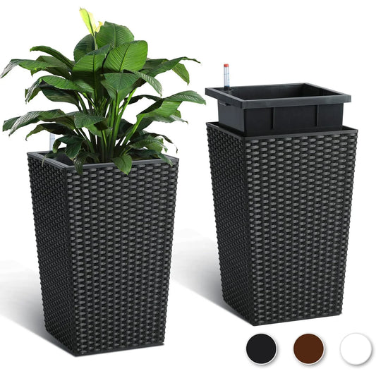 TWISTER.CK Outdoor Planters Set 2 With Tray Water Level Gauge