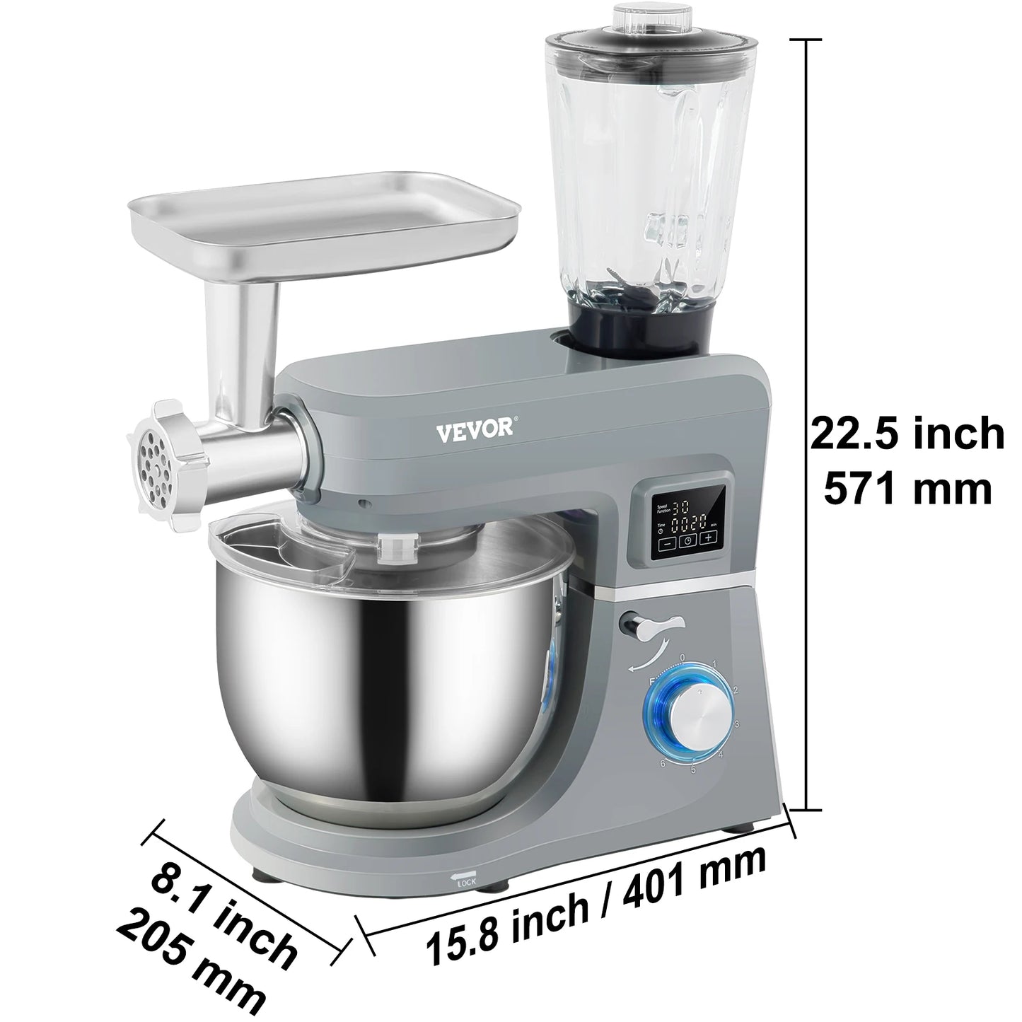 VEVOR 5-In-1 Stand Mixer With LCD Screen Dough Hook