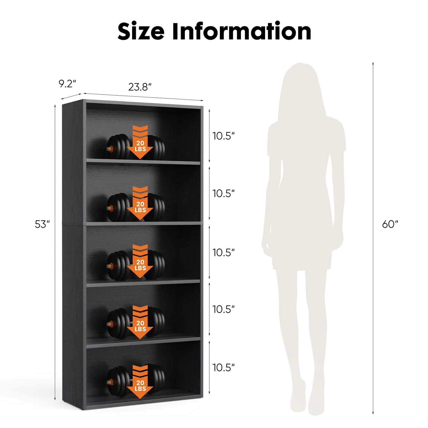 JHK 6 Tier Wooden Shelf Bookcase Floor Standing Open Bookshelf