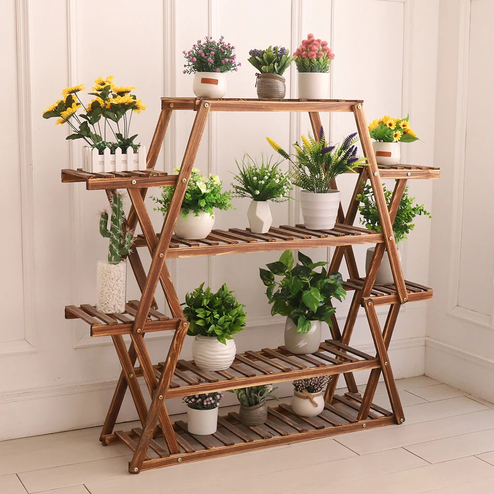 Multilayer Pine Wood Plant Stand 8 Tier Indoor Outdoor