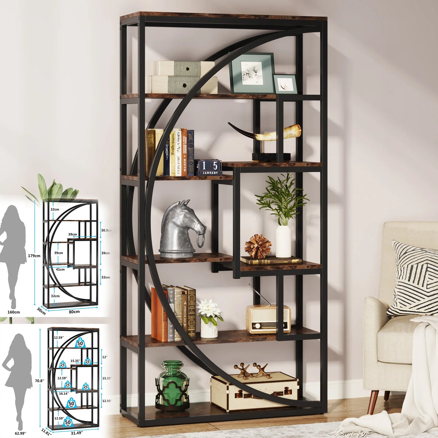 Tribesigns Industrial 5 Tier Etagere Bookcase Freestanding Display Shelf