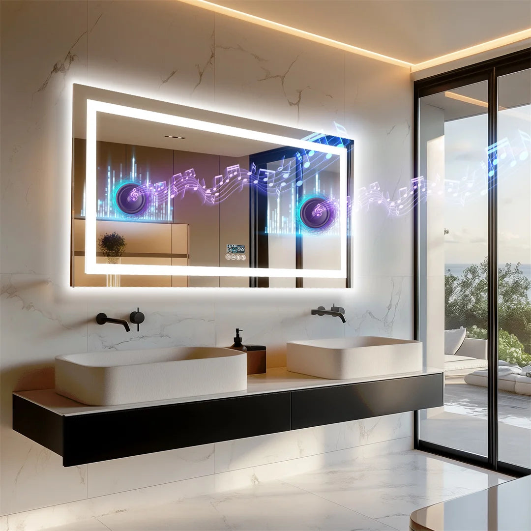 LUVODIC Fogless Illuminated Bluetooth Bathroom Mirror With Speaker