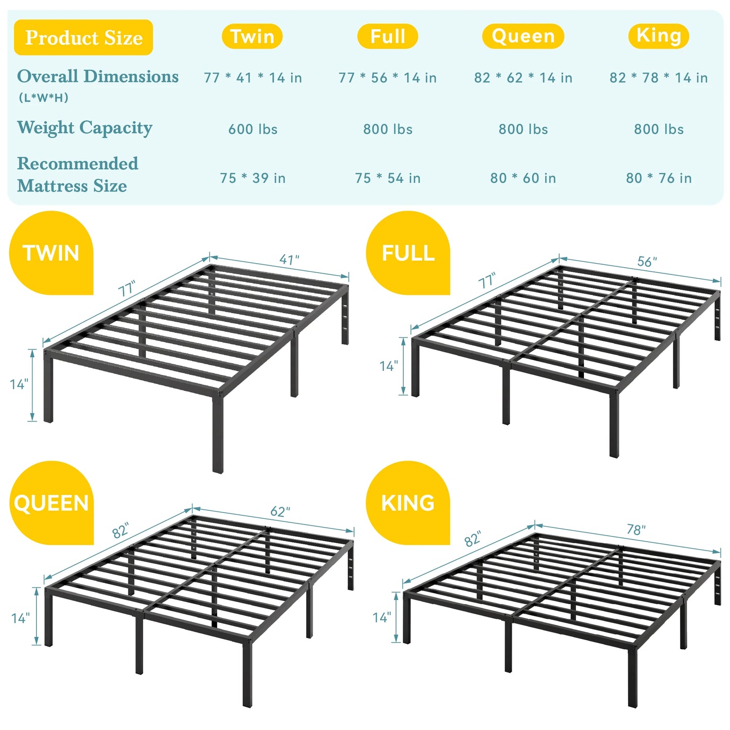HOOMIC Heavy-Duty Metal Bed Frame With Under-Bed Storage