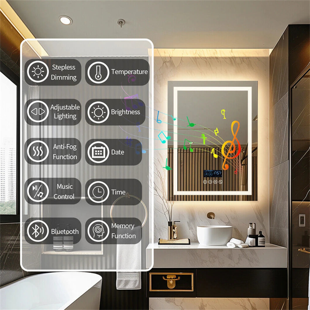 BORWART Smart LED Bathroom Mirror With Bluetooth Speaker Anti Fog