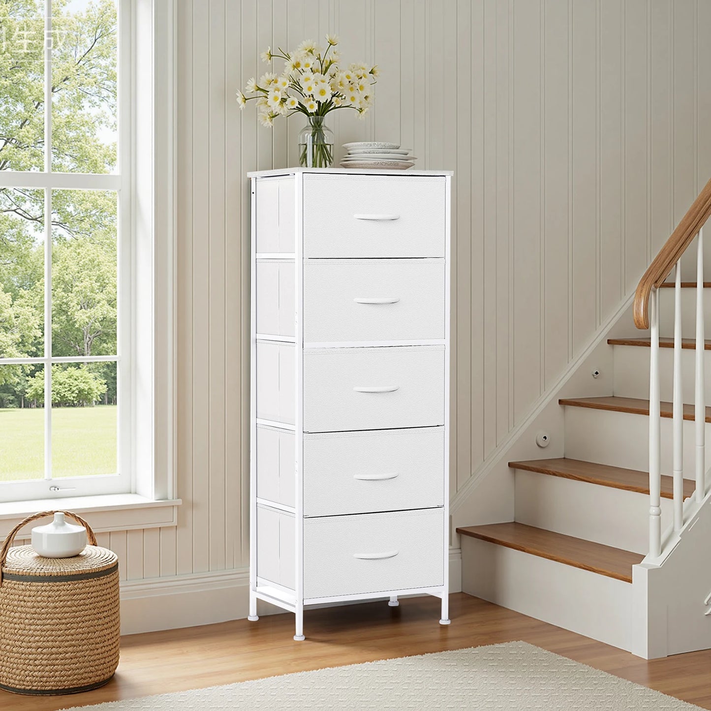 JHK Dresser With 5 Fabric Drawers