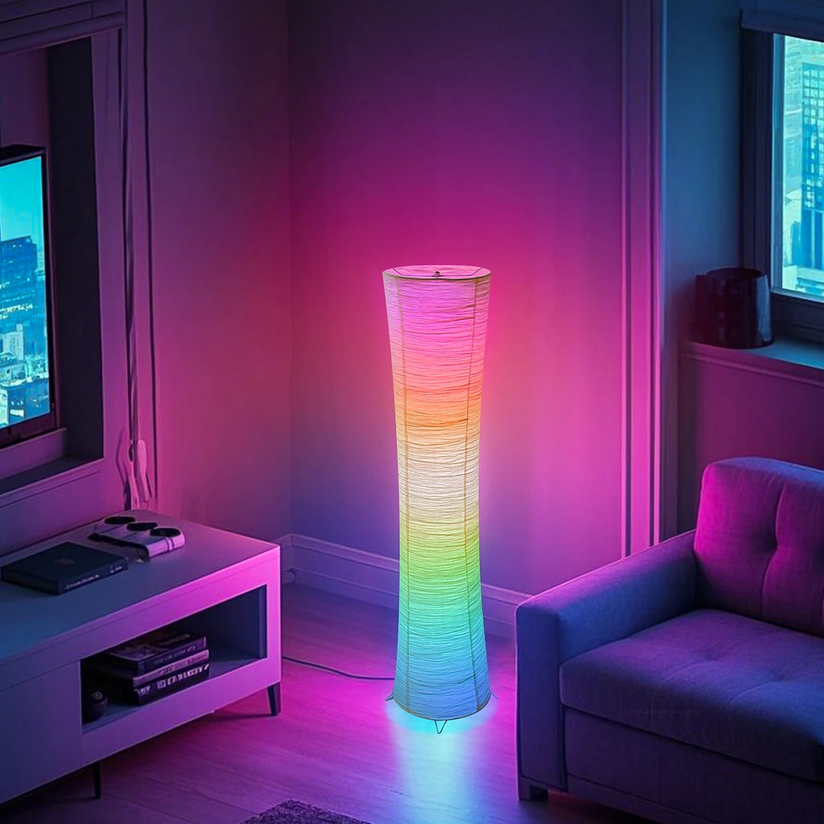 Paper Floor Lamp With RGB LED, Remote Control For Living Room Bedroom Game Room