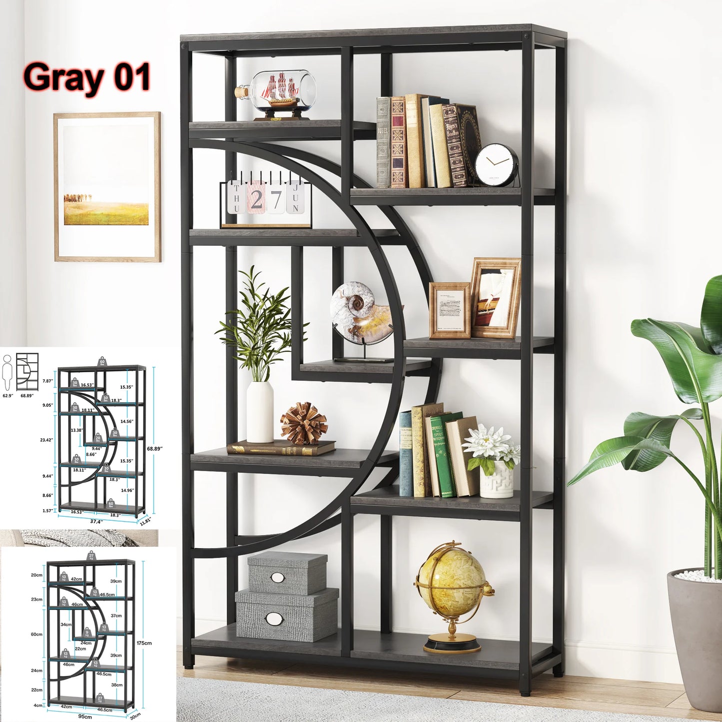 Tribesigns Industrial 5 Tier Etagere Bookcase Freestanding Display Shelf