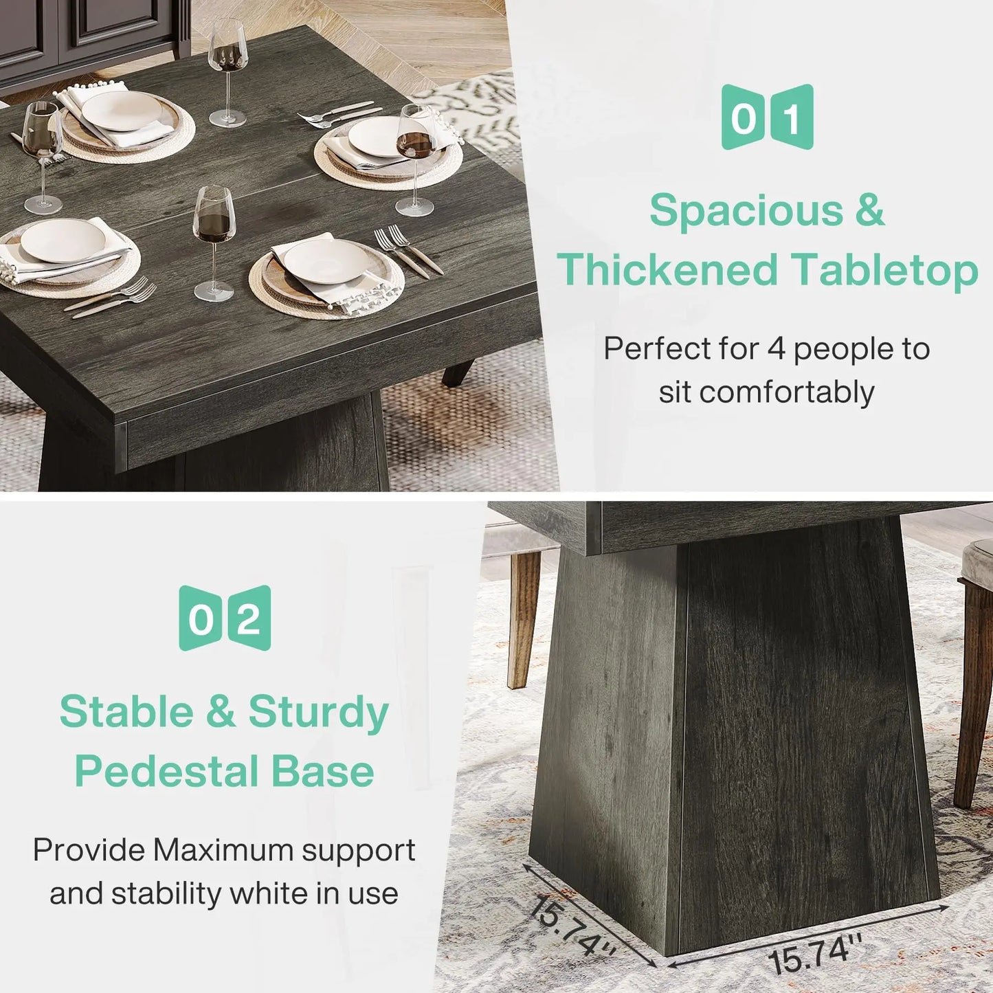 Tribesigns Square Dining Table For Four With Sturdy Pedestal Base