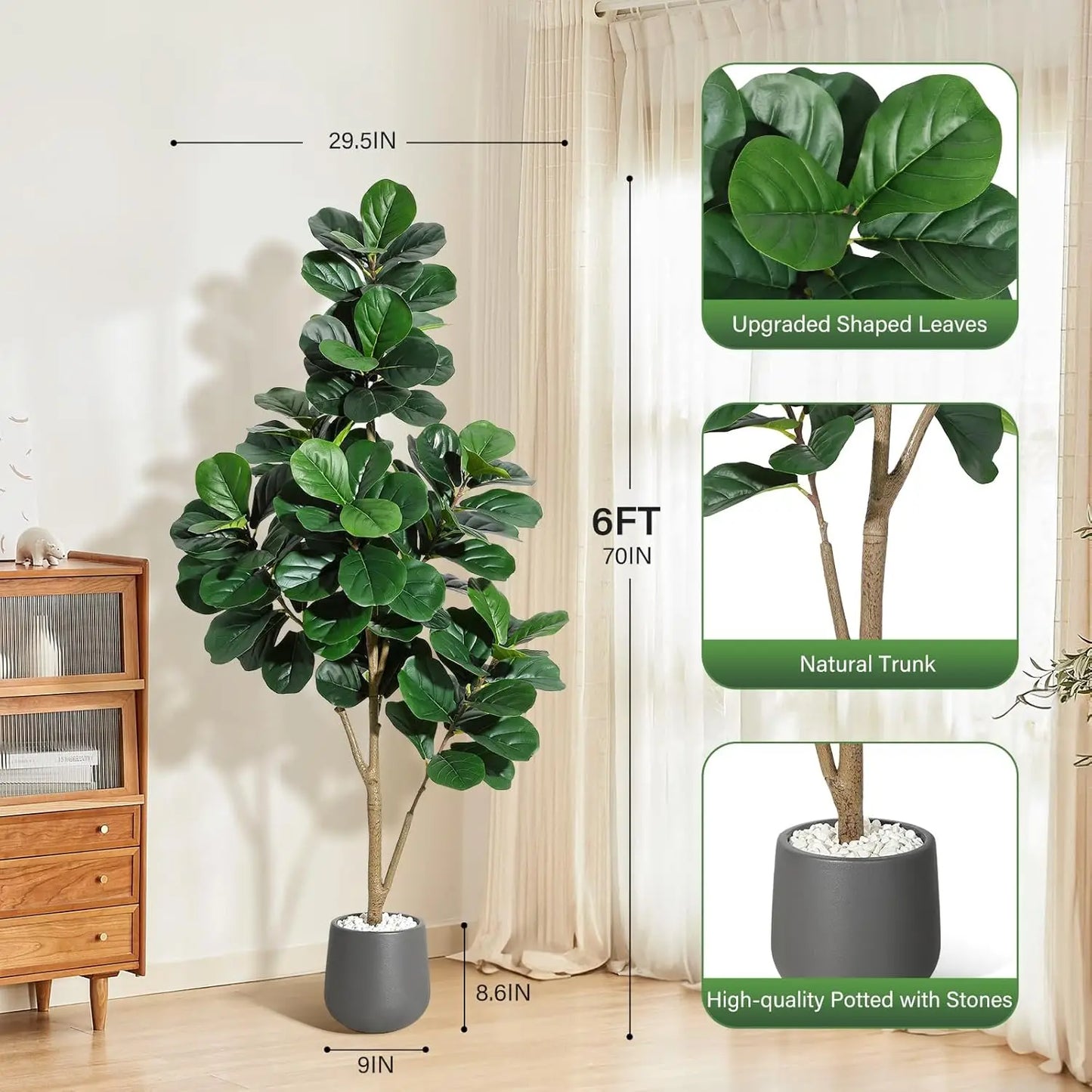 Realistic Fiddle Leaf Fig Tree Artificial for Home Decor Display