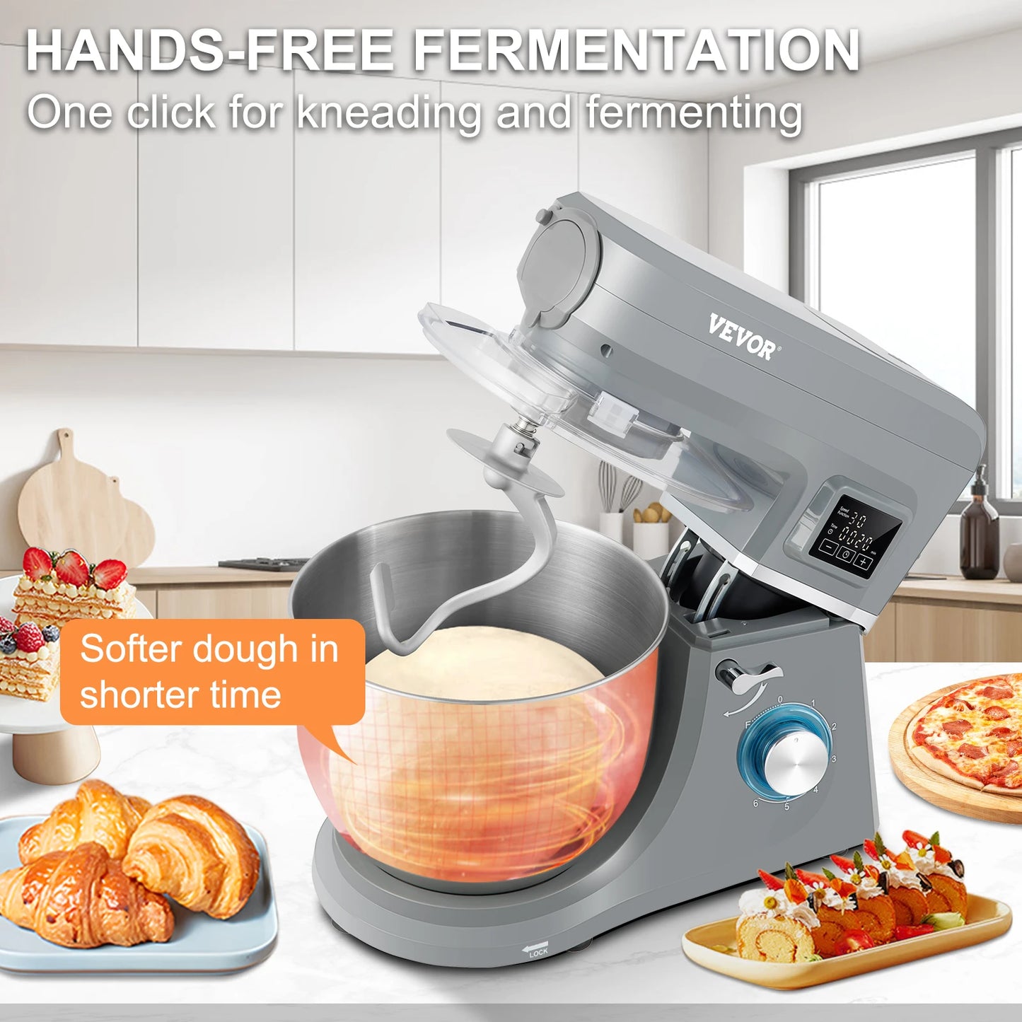 VEVOR 5-In-1 Stand Mixer With LCD Screen Dough Hook
