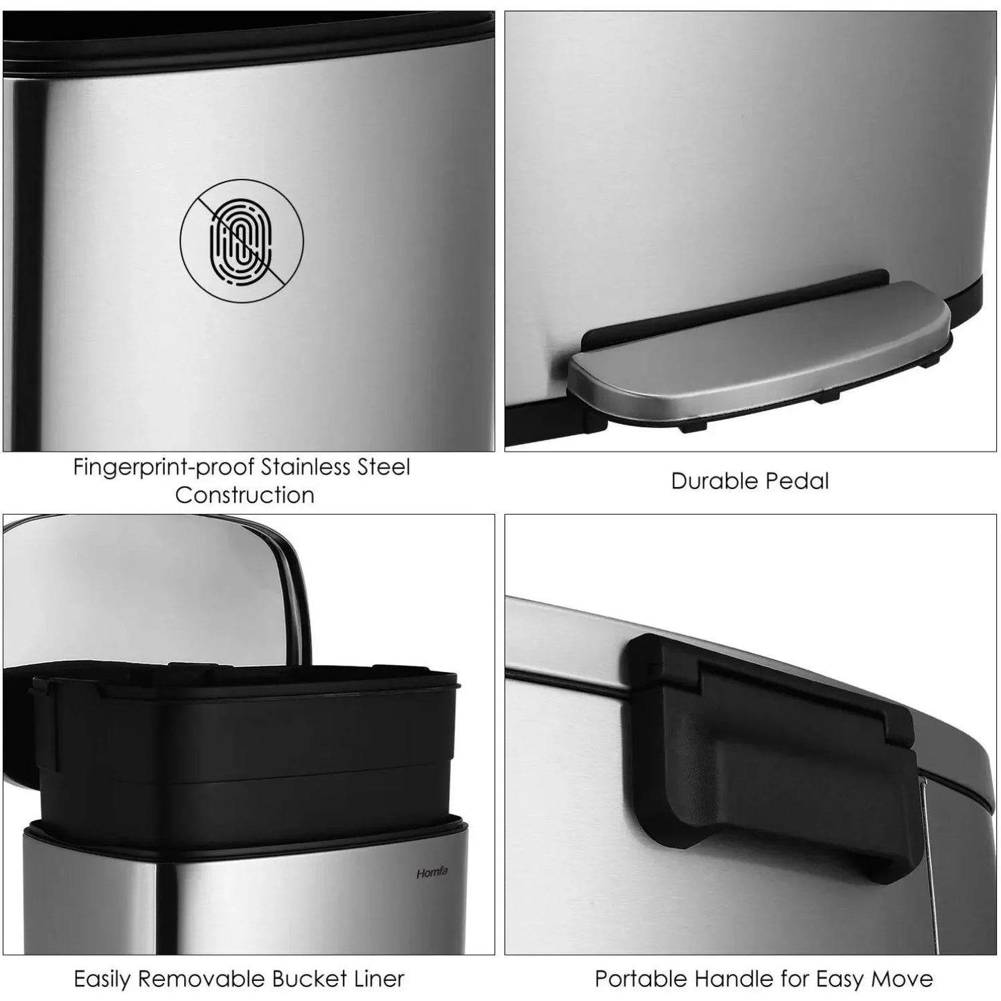 NONECN Step Kitchen Trash Can Stainless Steel Foot Pedal