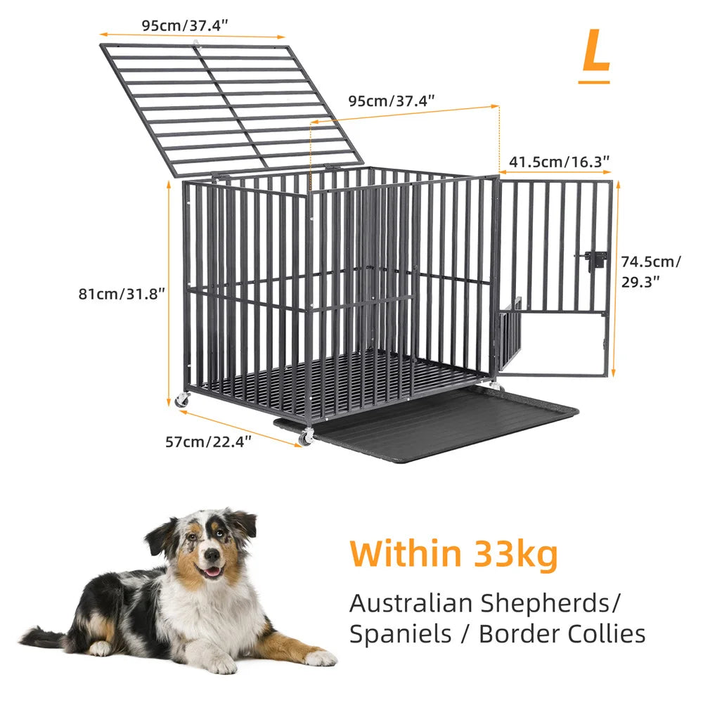 BORWARTH Heavy Duty Dog Crate With Locking Wheels And Tray