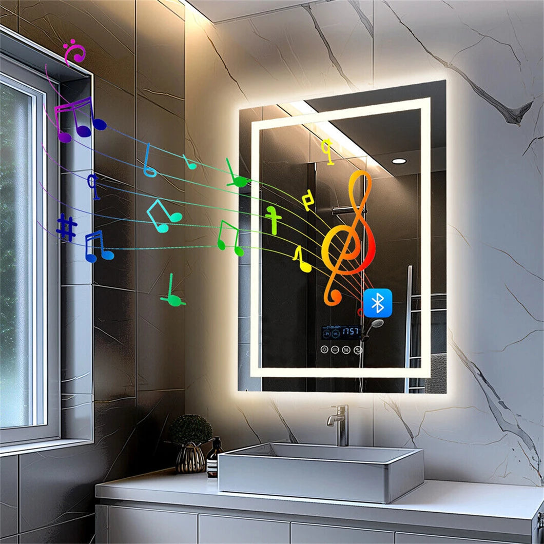 BORWART Smart LED Bathroom Mirror With Bluetooth Speaker Anti Fog
