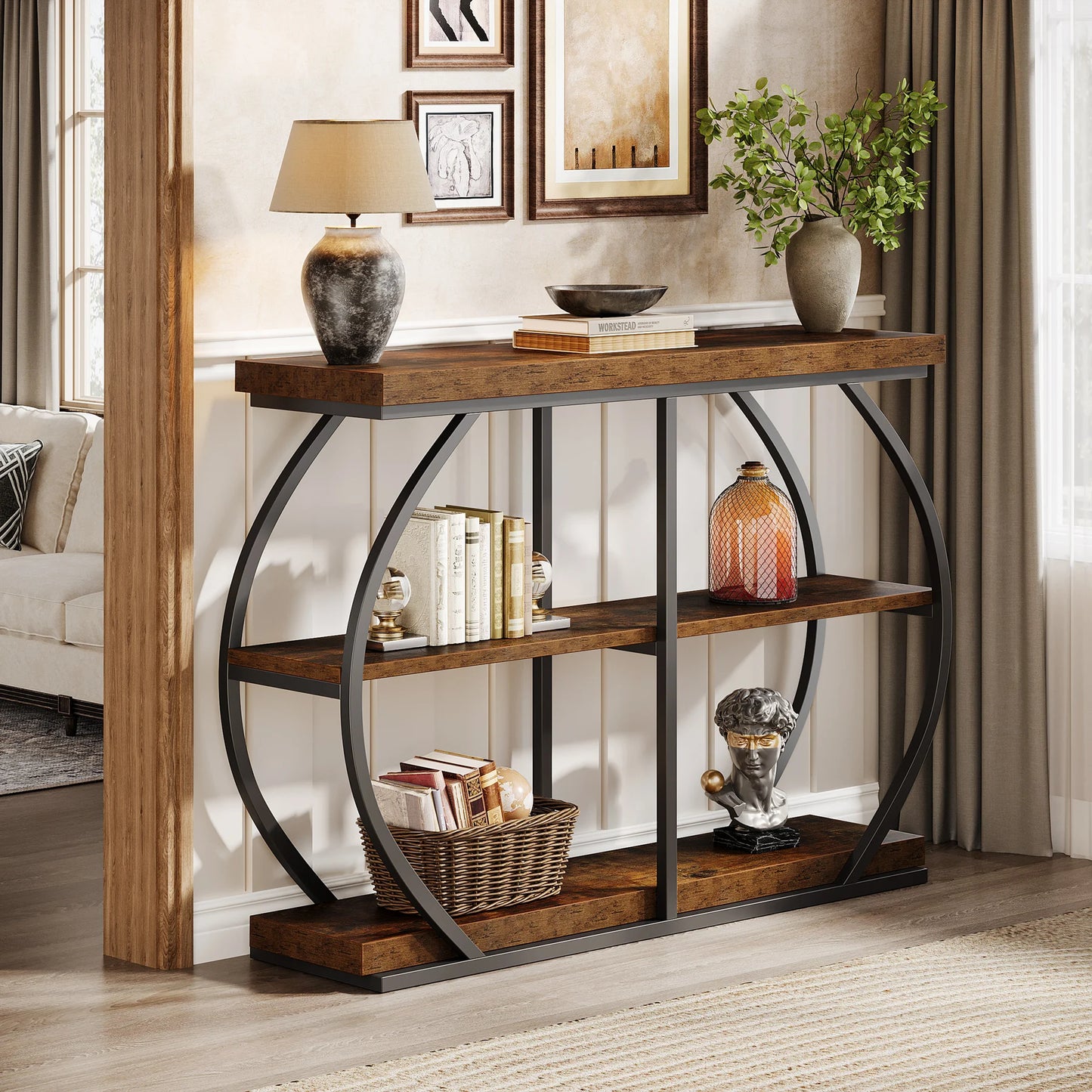 Tribesigns Industrial Console Table With Storage Shelves