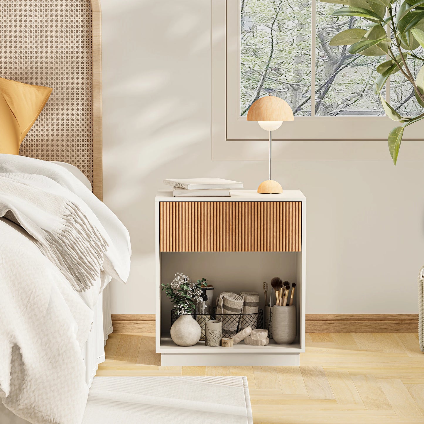 Fluted Nightstands Set Of 2 Modern Mid Century Bedside Tables