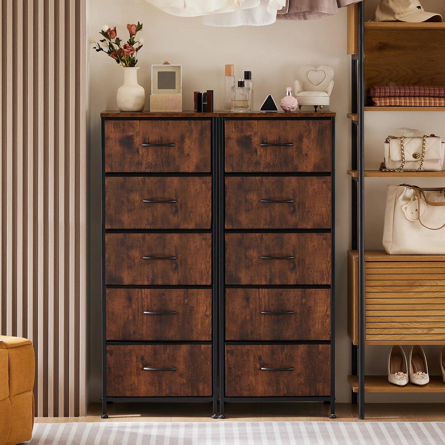 JHK Dresser With 5 Fabric Drawers