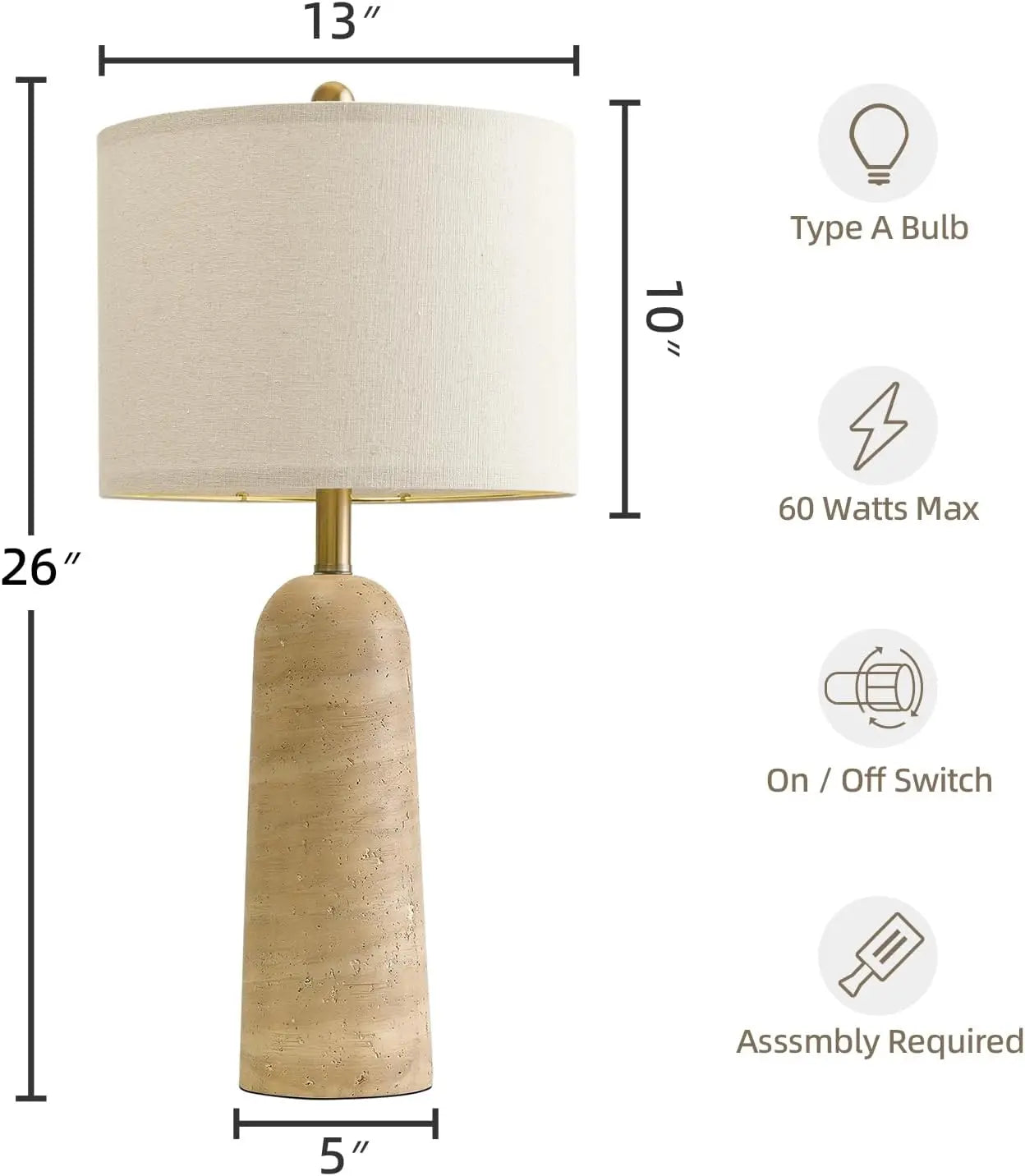 Modern Travertine Inspired Table Lamp Set With Linen Shade
