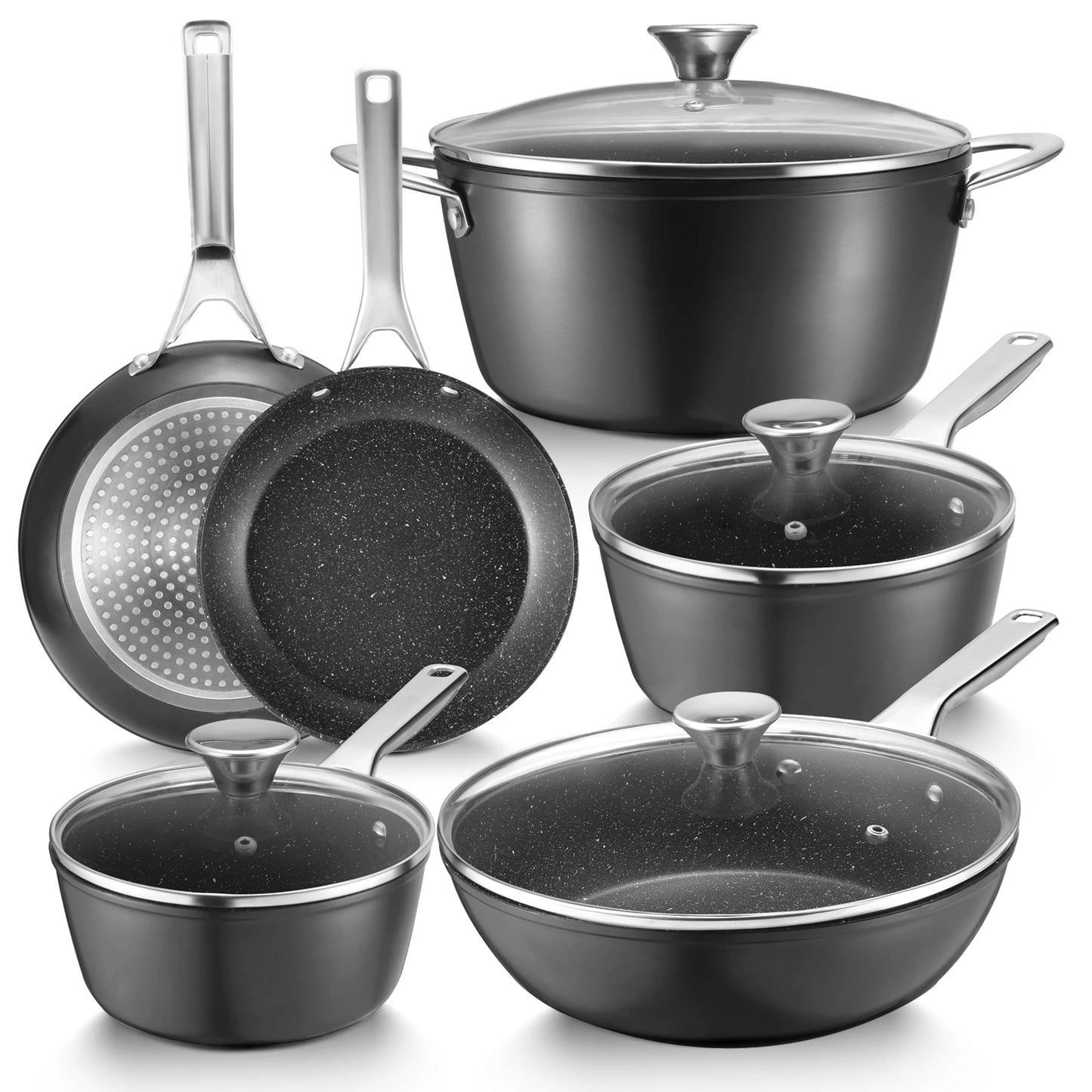 Bezia Induction Nonstick 10-Piece Cookware Set For All Stovetops