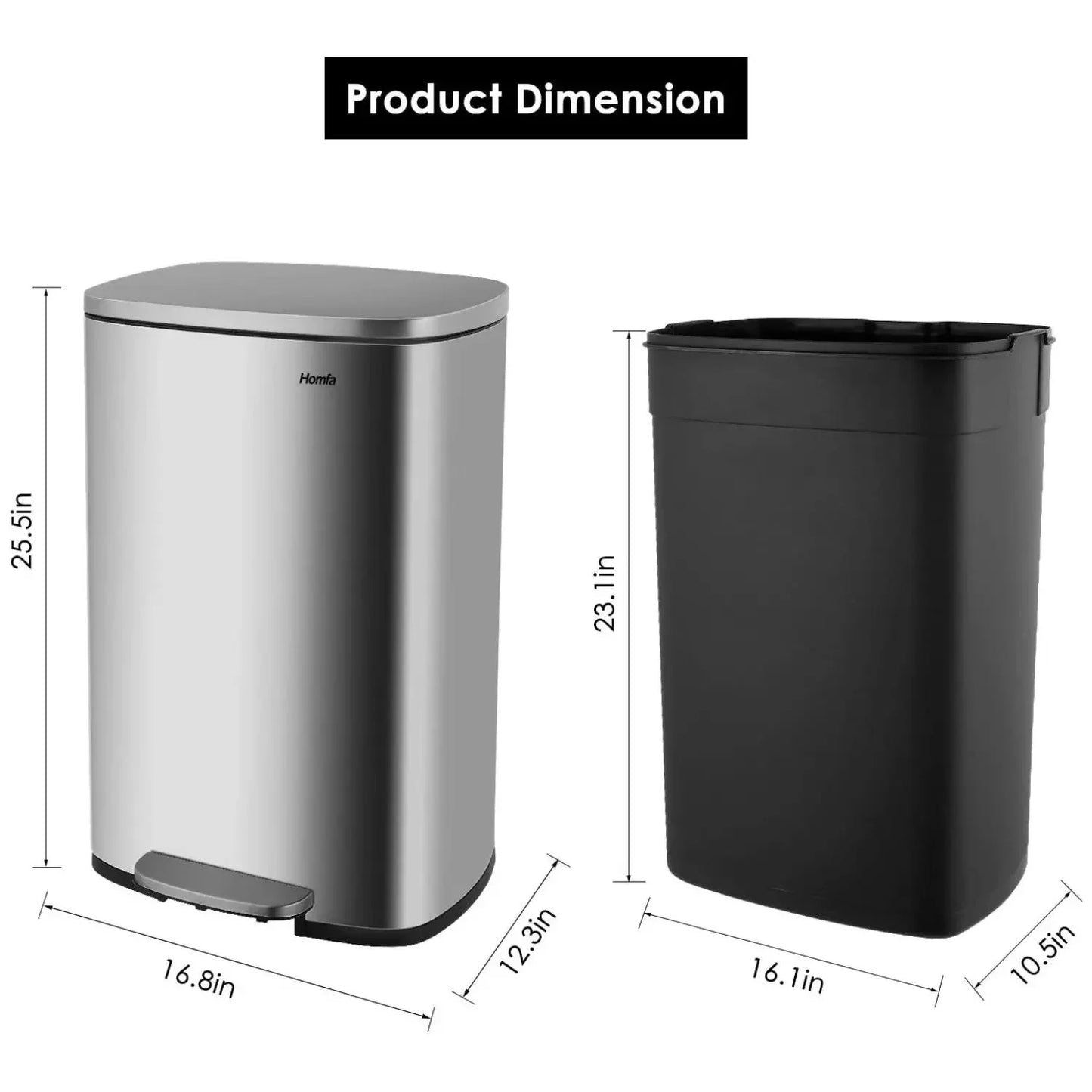 NONECN Step Kitchen Trash Can Stainless Steel Foot Pedal