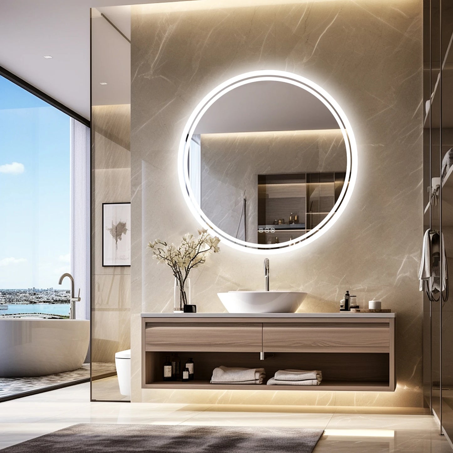 Wisfor Circular LED Backlit Bathroom Mirror with Anti-Fog and Dimmable