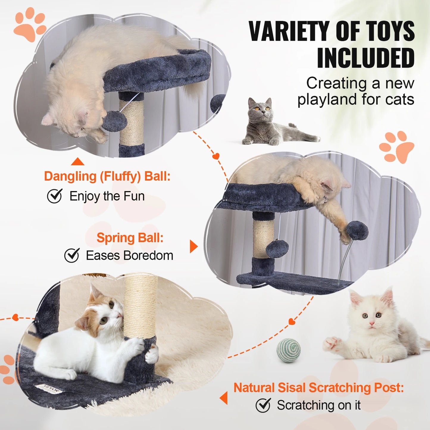 SucceBuy Cat Tree for Indoor Cats Cat Tower with Cat Condo Sisal Scratching Post HammockTop Perch Jumping Platforms Dark Grey