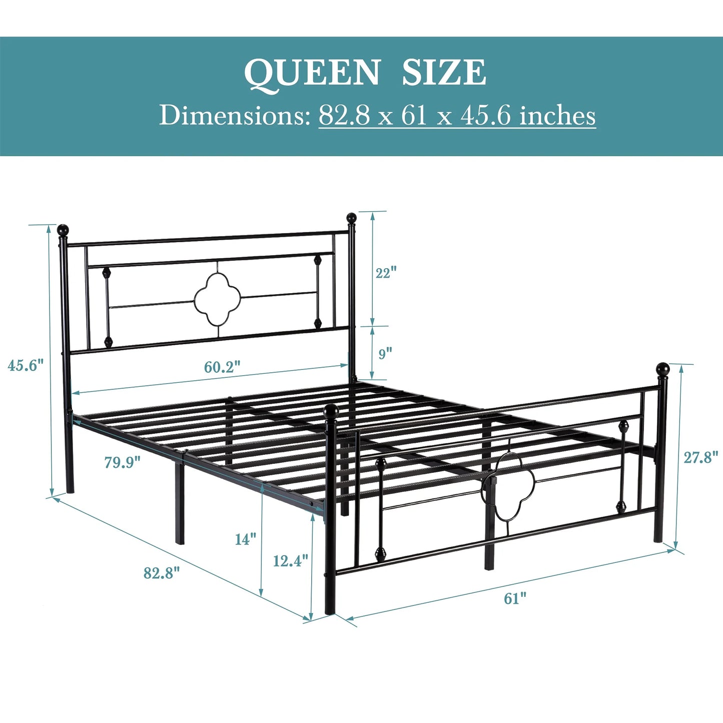 HOOMICH Victorian Style Wrought Iron Platform Bed Frame With Headboard