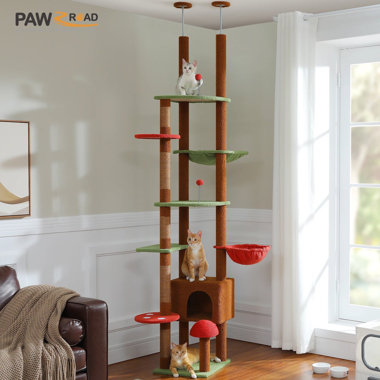 PETEPELACN Cat Tree Floor To Ceiling Tower With Condo Hammock Scratching Post