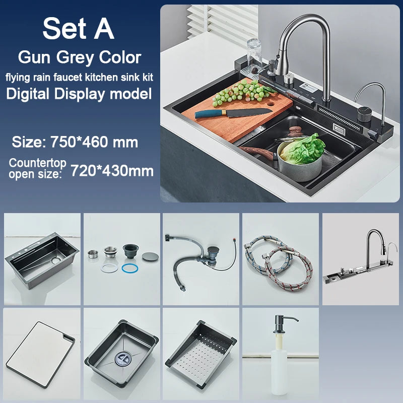 Rozin 304 Stainless Steel Kitchen Sink With Digital Waterfall Faucet