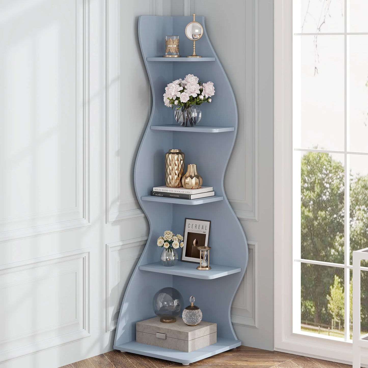 Tribesigns Modern Five Tier Corner Shelf Wall Bookcase