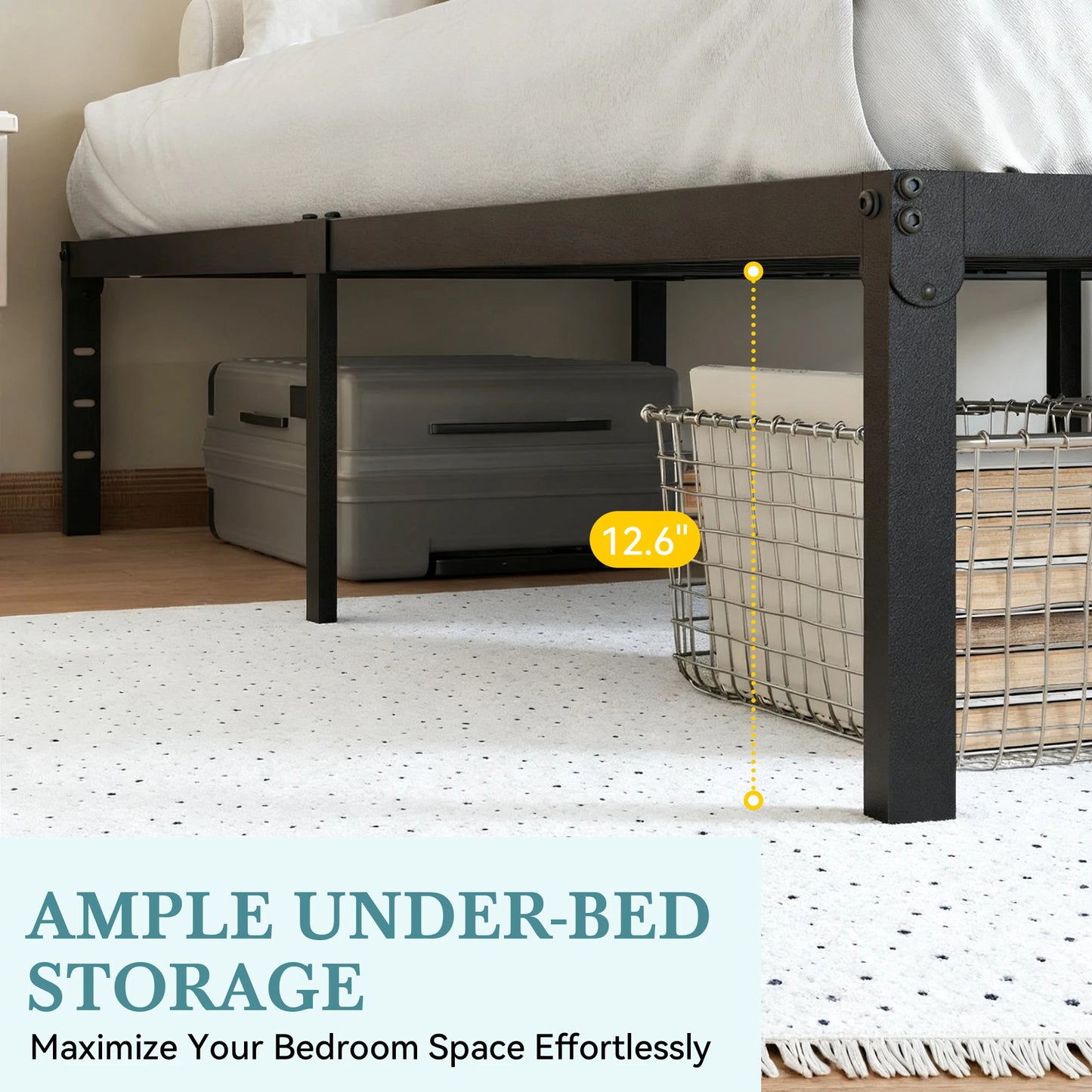 HOOMIC Heavy-Duty Metal Bed Frame With Under-Bed Storage