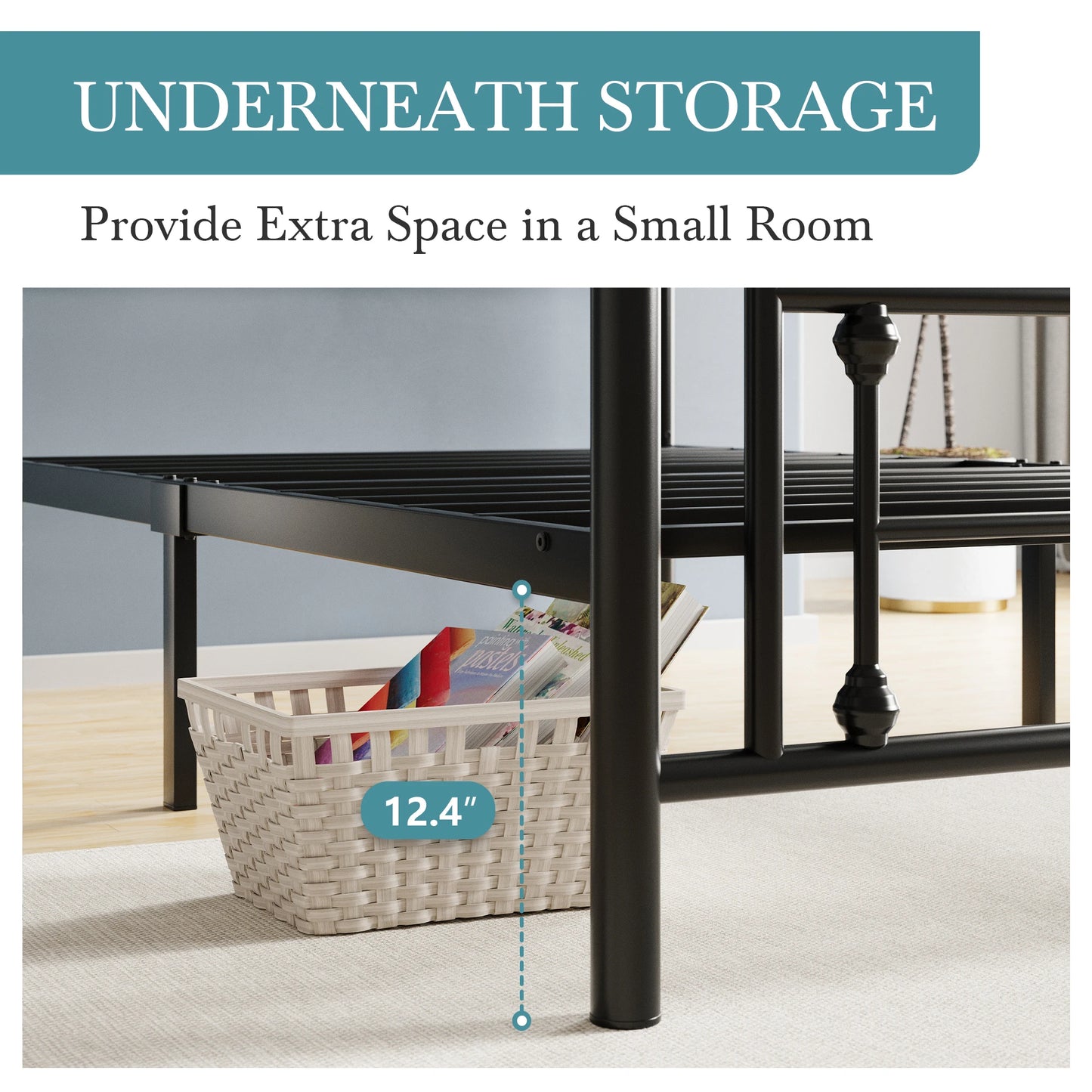 HOOMICH Victorian Style Wrought Iron Platform Bed Frame With Headboard