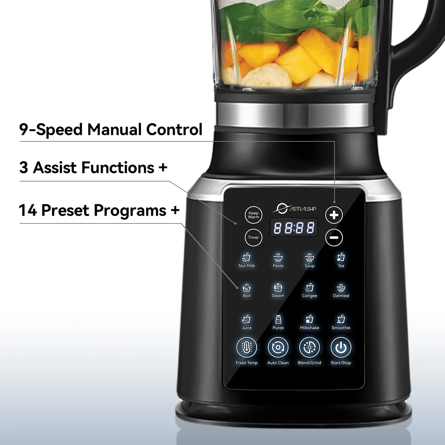 Astralship ASH01-B 1500W Countertop Blender With Stainless Steel Blades