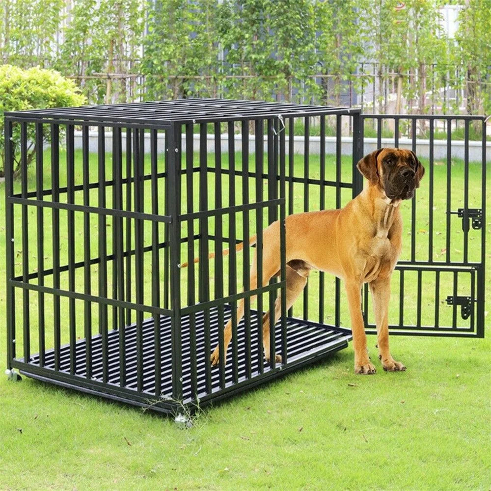 BORWARTH Heavy Duty Dog Crate With Locking Wheels And Tray
