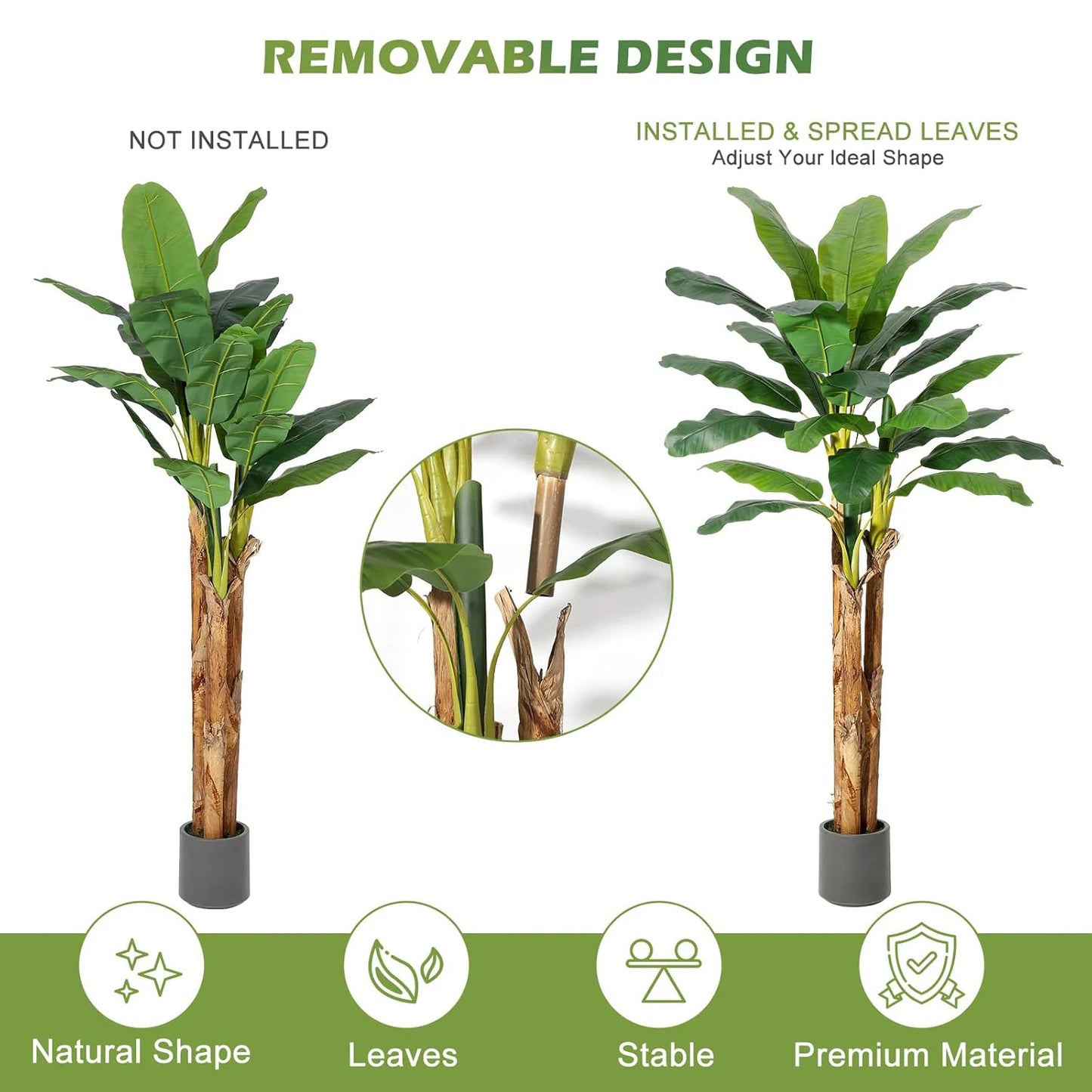 HiMISSCN Artificial Banana Tree With Realistic Leaves For Home Decor