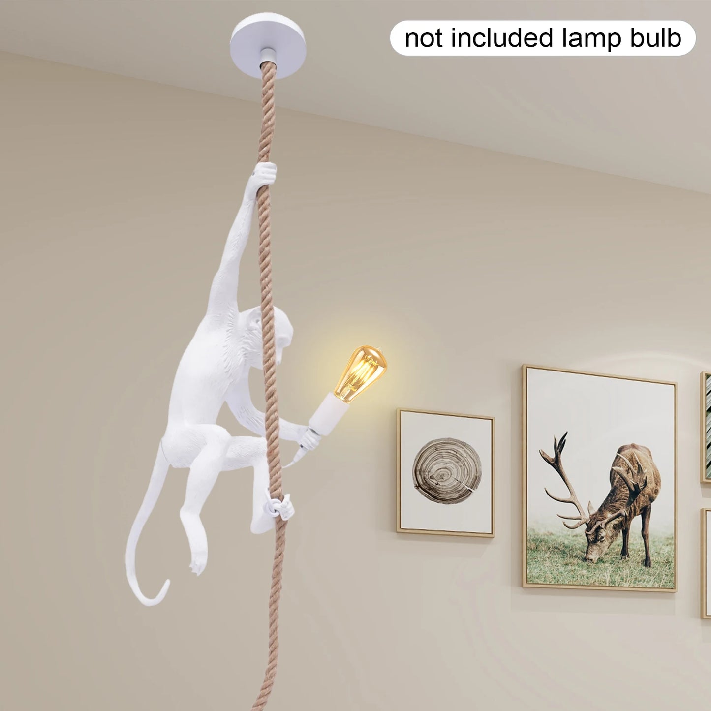 Monkey Pendant Light Rustic Resin Hemp Rope Chandelier