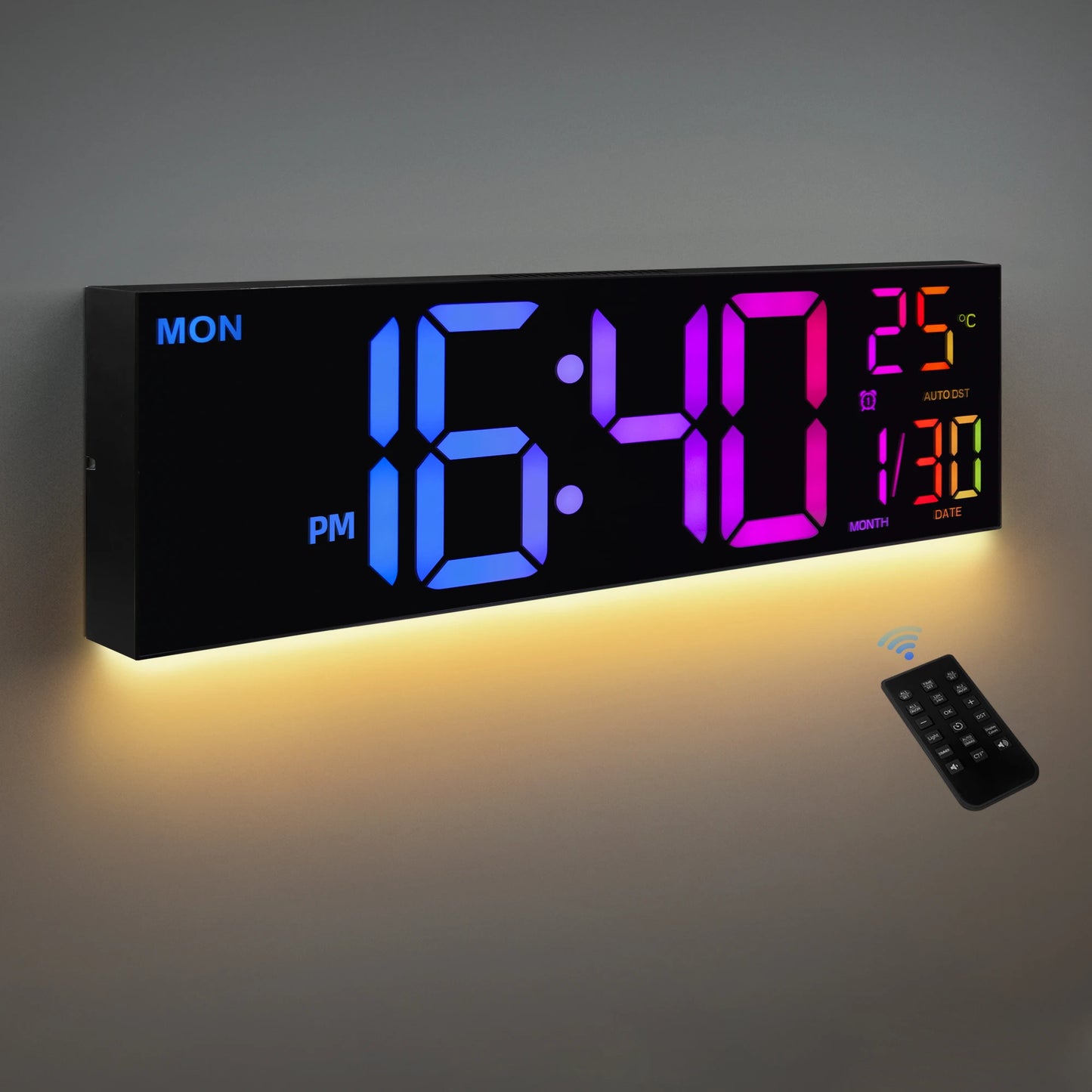 Digital Wall Clock With Remote Alarm Temperature Display