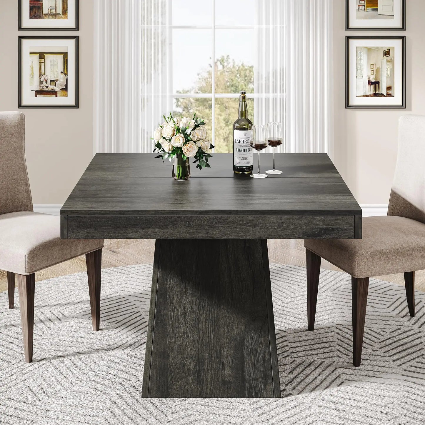 Tribesigns Square Dining Table For Four With Sturdy Pedestal Base