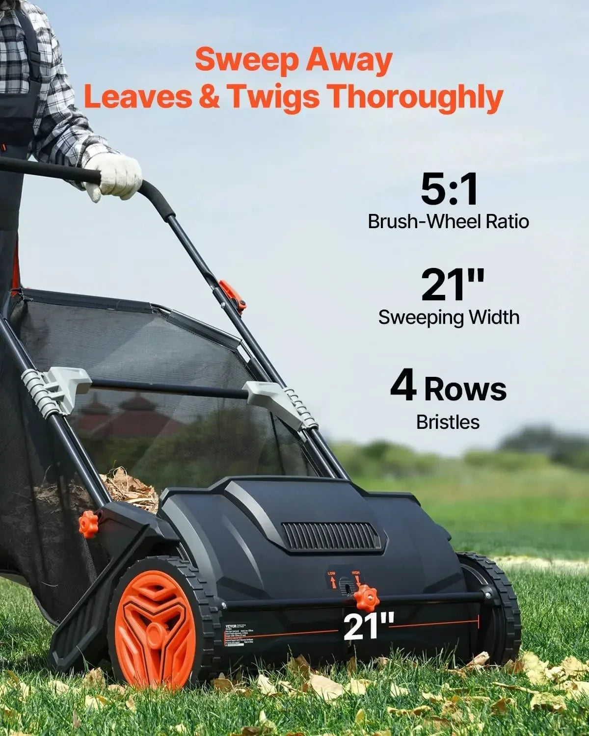 Push Lawn Sweeper With Heavy Duty Steel And Durable Wheels