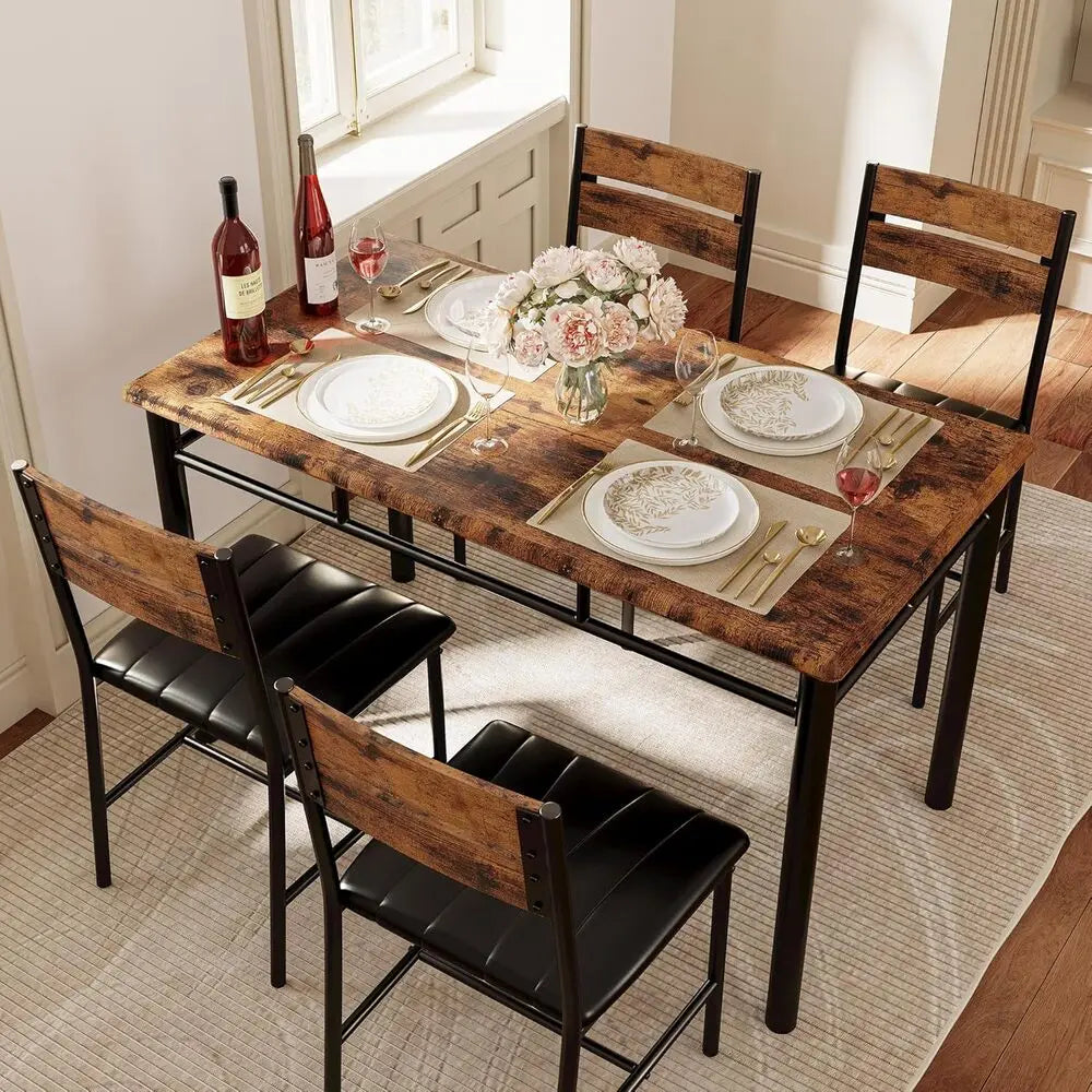 IRONCK Dining Table Set For 4 With Upholstered Chairs Wood Kitchen Small Spaces