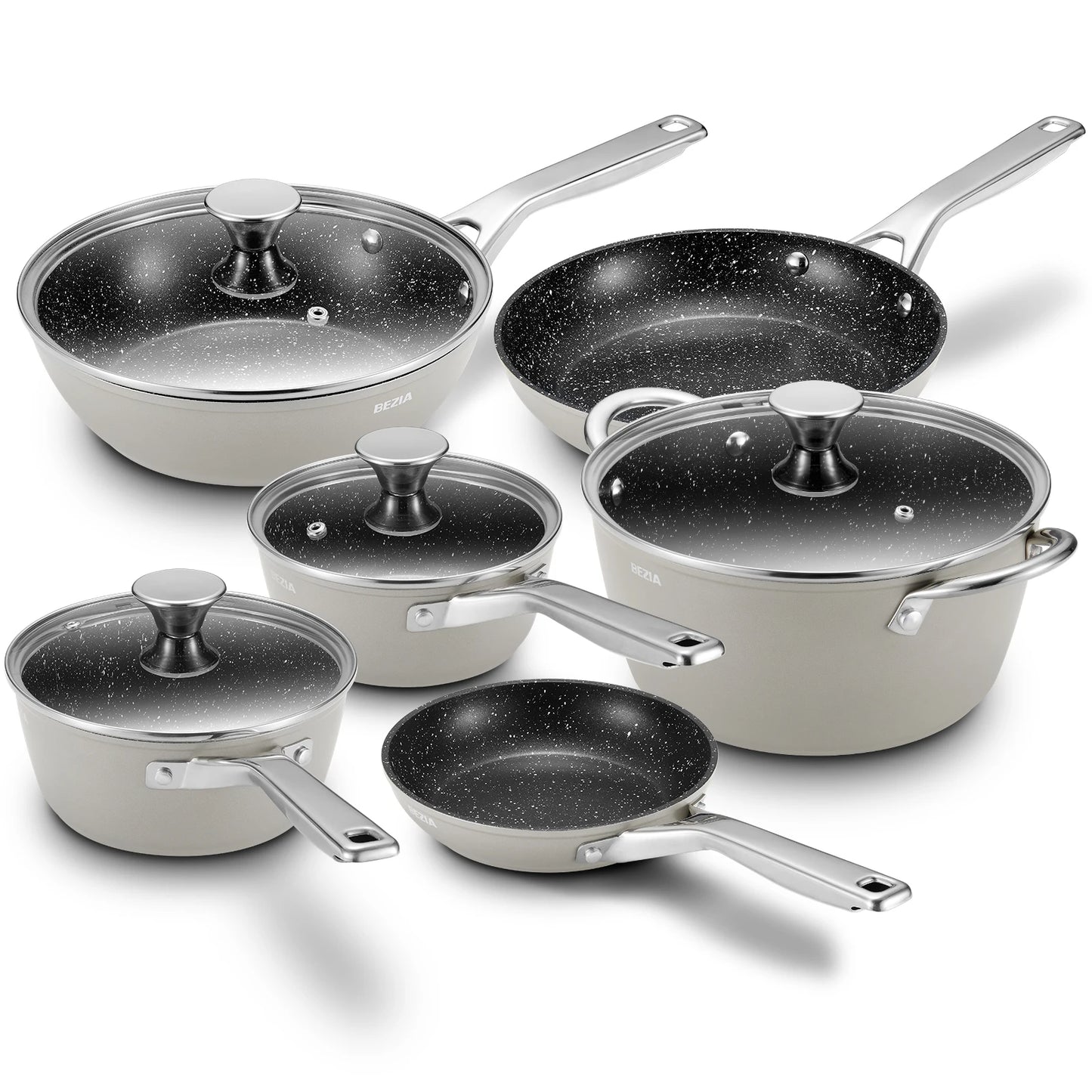 Bezia Induction Nonstick 10-Piece Cookware Set For All Stovetops