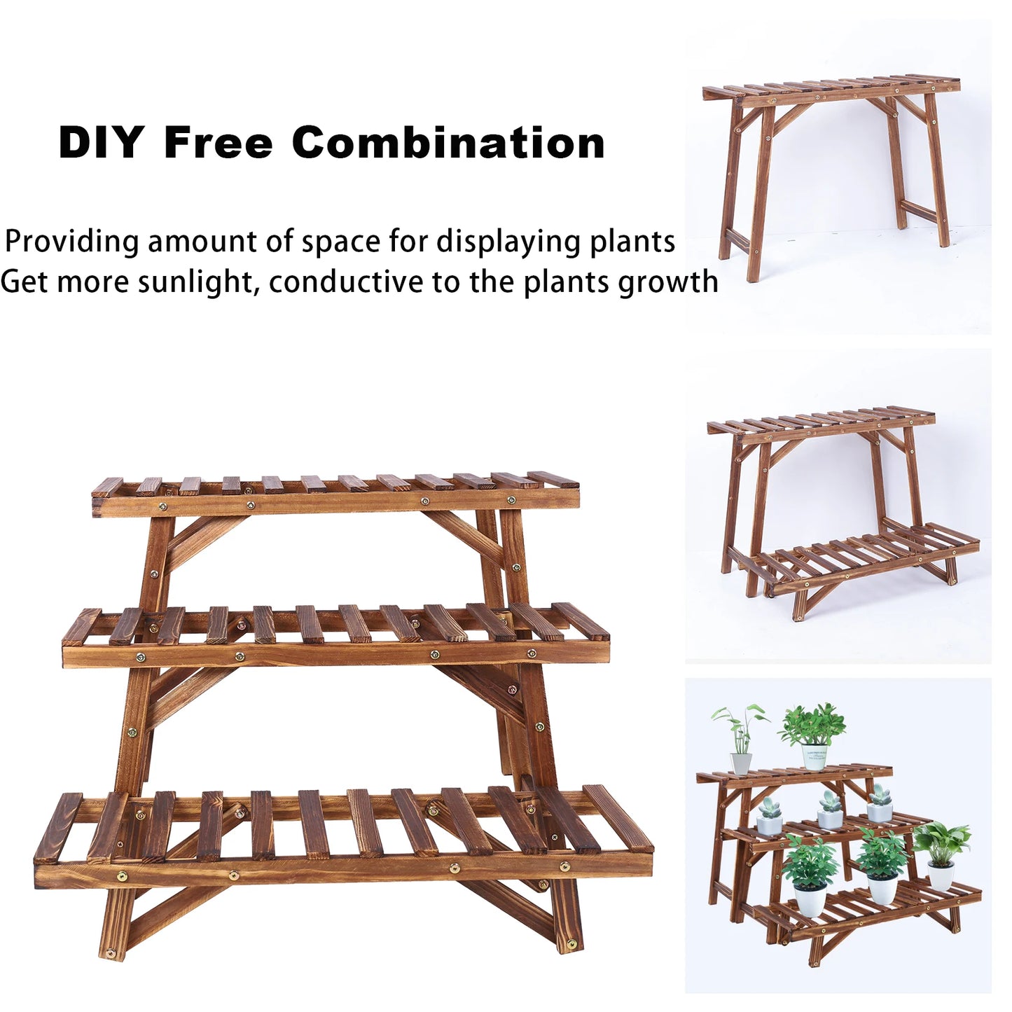 Wisfor 3-Piece Premium Wood Plant Stands for Home Garden