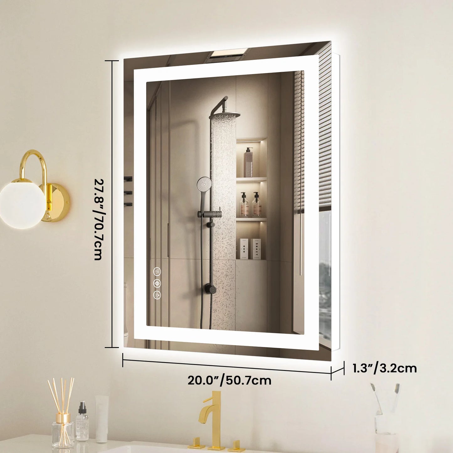 JHK LED Bathroom Vanity Mirror With Memory Function Front Light And Backlit
