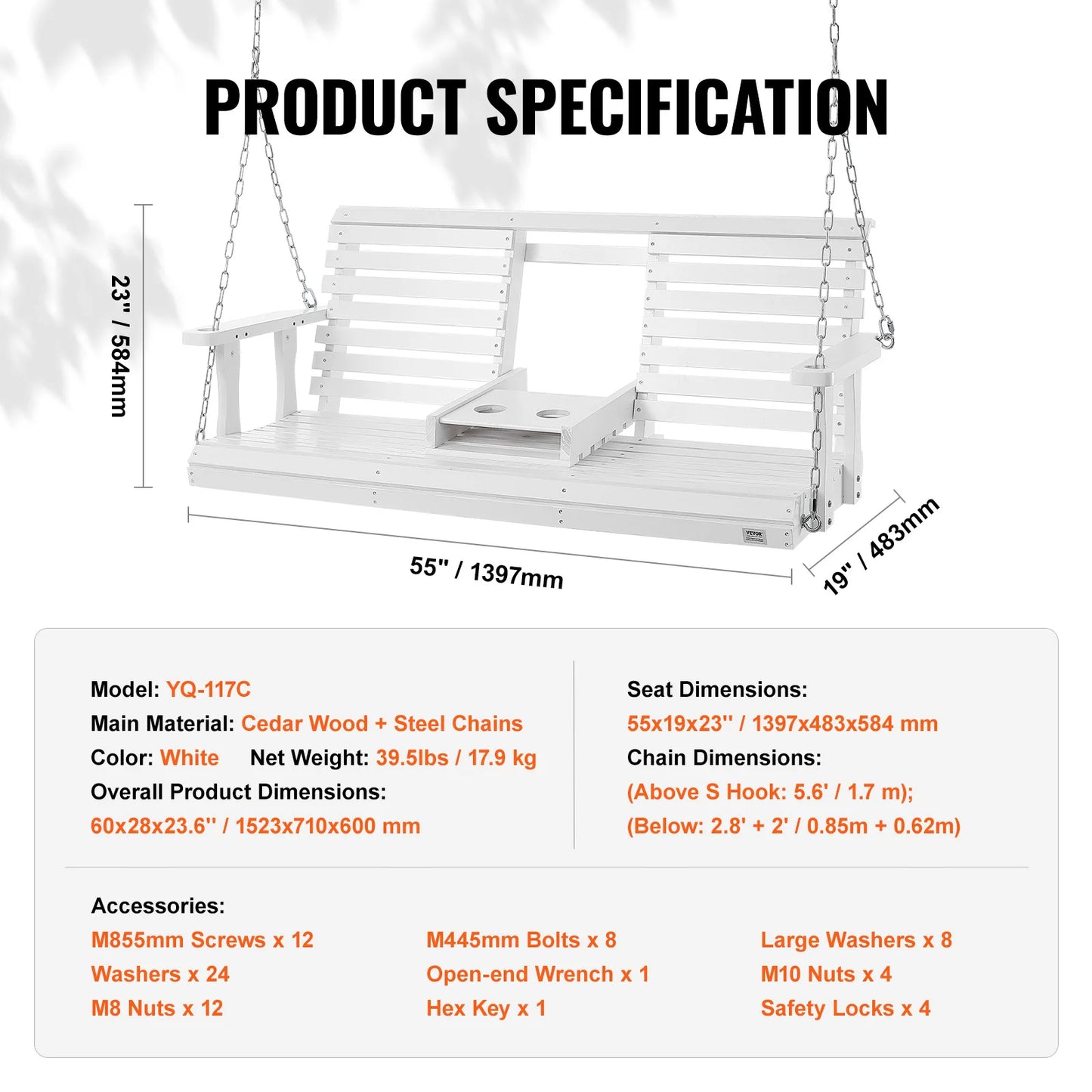 SucceBuy Wooden Porch Swing Outdoor Patio Bench With Load Capacity