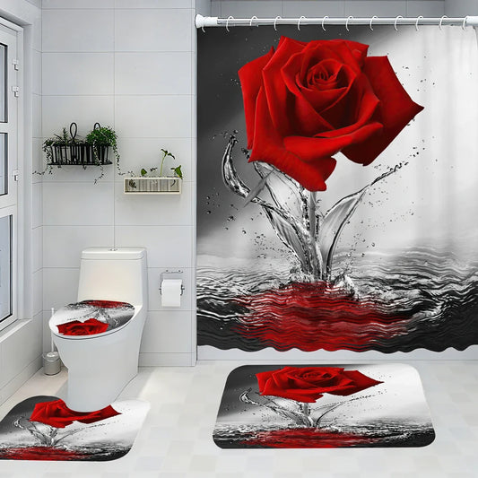 Four-Piece Bathroom Set With Waterproof Shower Curtain, Complete Kit