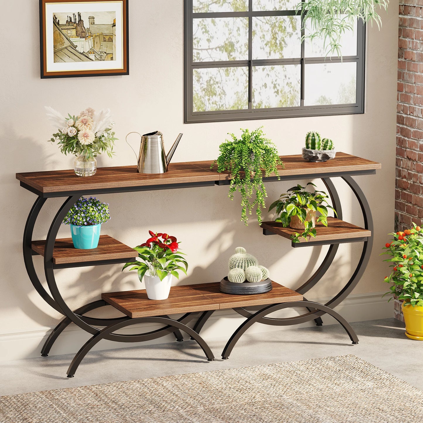 Tribesigns C-Shaped End Table, Industrial 3-Tier With Storage