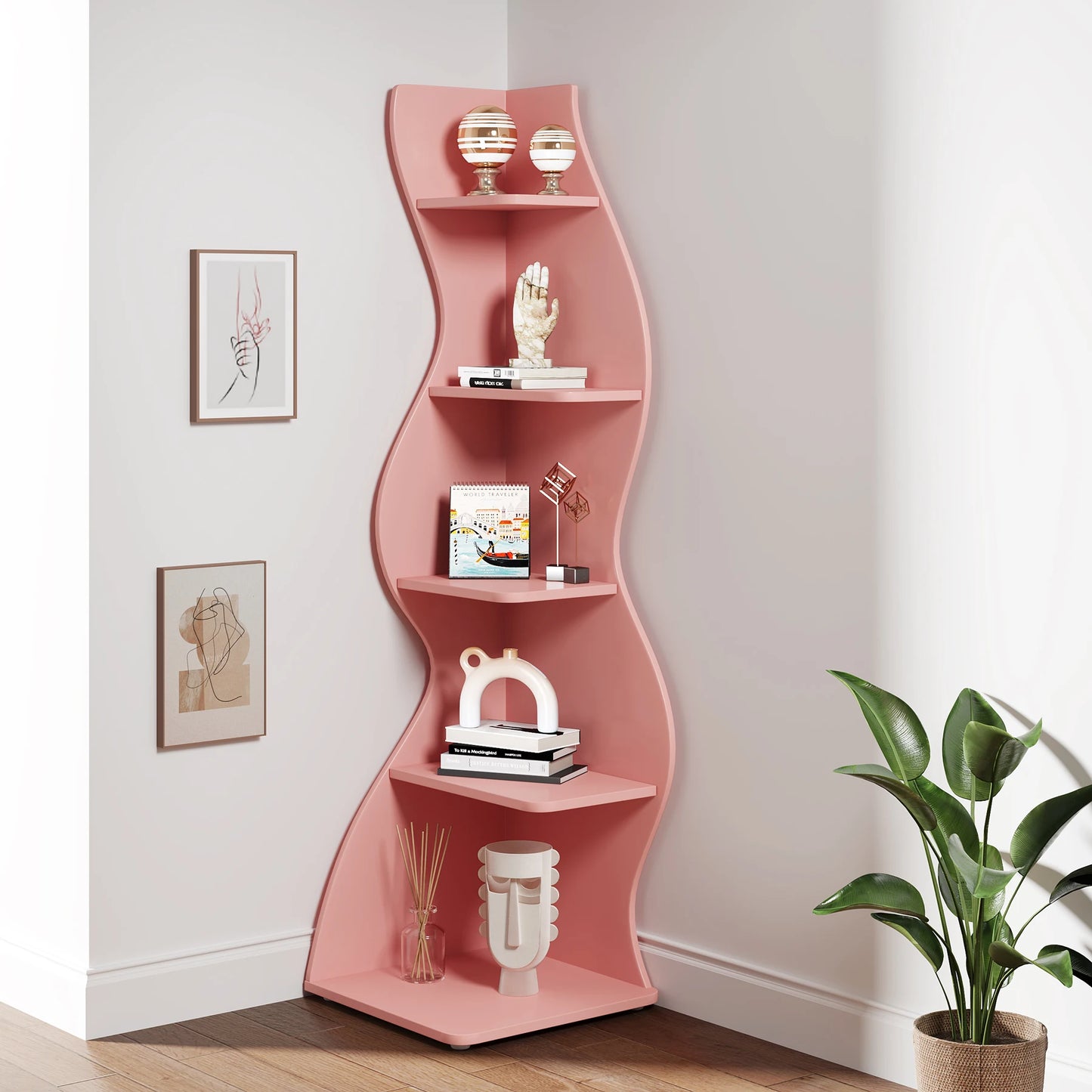 Tribesigns Modern Five Tier Corner Shelf Wall Bookcase