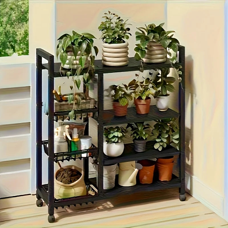 Four-Tier Freestanding Shelf With Three Baskets Carbon Steel For Kitchen